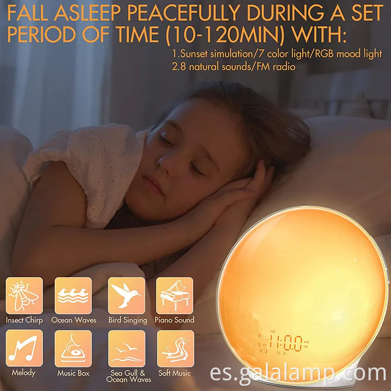 Despertador de la mañana radiante con radio FM y luz nocturna relajante